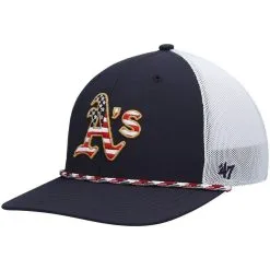 '47 Men's Navy/White Oakland Athletics Flag Fill Trucker Snapback Hat