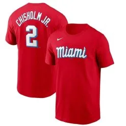 Nike Men's Jazz Chisholm Red Miami Marlins City Connect Name & Number T-Shirt