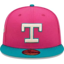New Era Men's Pink/Green Texas Rangers Cooperstown Collection 1993 American League Passion Forest 59FIFTY Fitted Hat -Minnesota Twins Shop DSCO1151030457 2518 ALT2