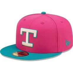 New Era Men's Pink/Green Texas Rangers Cooperstown Collection 1993 American League Passion Forest 59FIFTY Fitted Hat -Minnesota Twins Shop DSCO1151030457 2518 ALT3