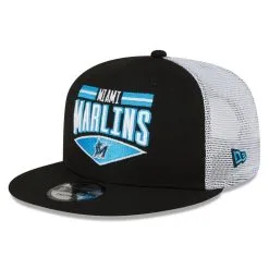 New Era Men's Black/White Miami Marlins Base Trucker 9FIFTY Snapback Hat