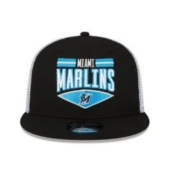 New Era Men's Black/White Miami Marlins Base Trucker 9FIFTY Snapback Hat -Minnesota Twins Shop DSCO1151030602 1007 ALT2
