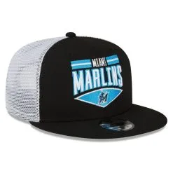 New Era Men's Black/White Miami Marlins Base Trucker 9FIFTY Snapback Hat -Minnesota Twins Shop DSCO1151030602 1007 ALT3