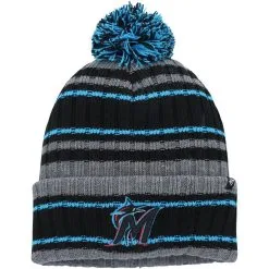 '47 Men's Gray/Black Miami Marlins Rexford Cuffed Knit Hat With Pom