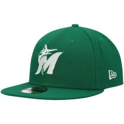 New Era Men's Kelly Green Miami Marlins White Logo 59FIFTY Fitted Hat