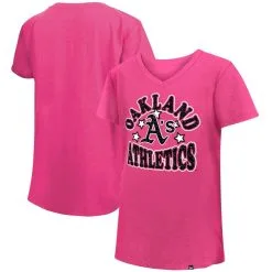 New Era Girls Youth Pink Oakland Athletics Jersey Stars V-Neck T-Shirt