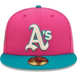 New Era Men's Pink/Green Oakland Athletics Cooperstown Collection 1972 World Series Passion Forest 59FIFTY Fitted Hat -Minnesota Twins Shop DSCO1151840091 2518 ALT2