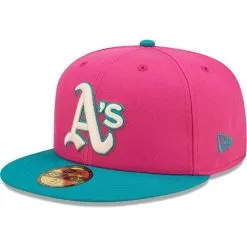 New Era Men's Pink/Green Oakland Athletics Cooperstown Collection 1972 World Series Passion Forest 59FIFTY Fitted Hat -Minnesota Twins Shop DSCO1151840091 2518 ALT3