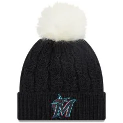 New Era Women's Black Miami Marlins Flurry Cuffed Knit Hat With Pom