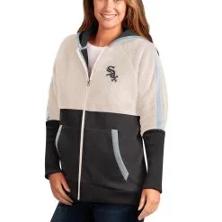 G-III 4Her By Carl Banks Women's Oatmeal/Black Chicago White Sox Shuffle It Raglan Full-Zip Hoodie