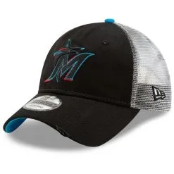 New Era Men's Black Miami Marlins Team Rustic Trucker 9TWENTY Adjustable Hat