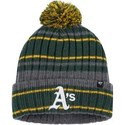 '47 Men's Gray/Green Oakland Athletics Rexford Cuffed Knit Hat With Pom