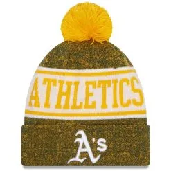 New Era Men's Gold/Green Oakland Athletics Banner Cuffed Knit Hat With Pom