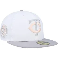 New Era Men's White/Gray Minnesota Twins 50th Anniversary Side Patch Peach Undervisor 59FIFTY Fitted Hat
