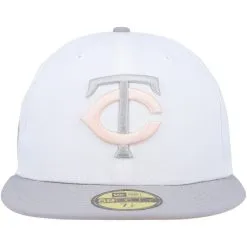 New Era Men's White/Gray Minnesota Twins 50th Anniversary Side Patch Peach Undervisor 59FIFTY Fitted Hat -Minnesota Twins Shop DSCO1153014098 3550 ALT2