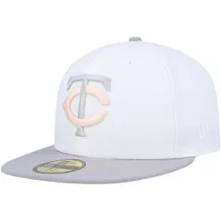 New Era Men's White/Gray Minnesota Twins 50th Anniversary Side Patch Peach Undervisor 59FIFTY Fitted Hat -Minnesota Twins Shop DSCO1153014098 3550 ALT3