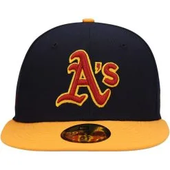 New Era Men's Navy/Gold Oakland Athletics Primary Logo 59FIFTY Fitted Hat -Minnesota Twins Shop DSCO1153014726 GOLDBL ALT2