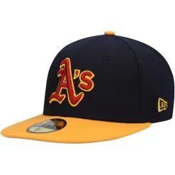 New Era Men's Navy/Gold Oakland Athletics Primary Logo 59FIFTY Fitted Hat -Minnesota Twins Shop DSCO1153014726 GOLDBL ALT3