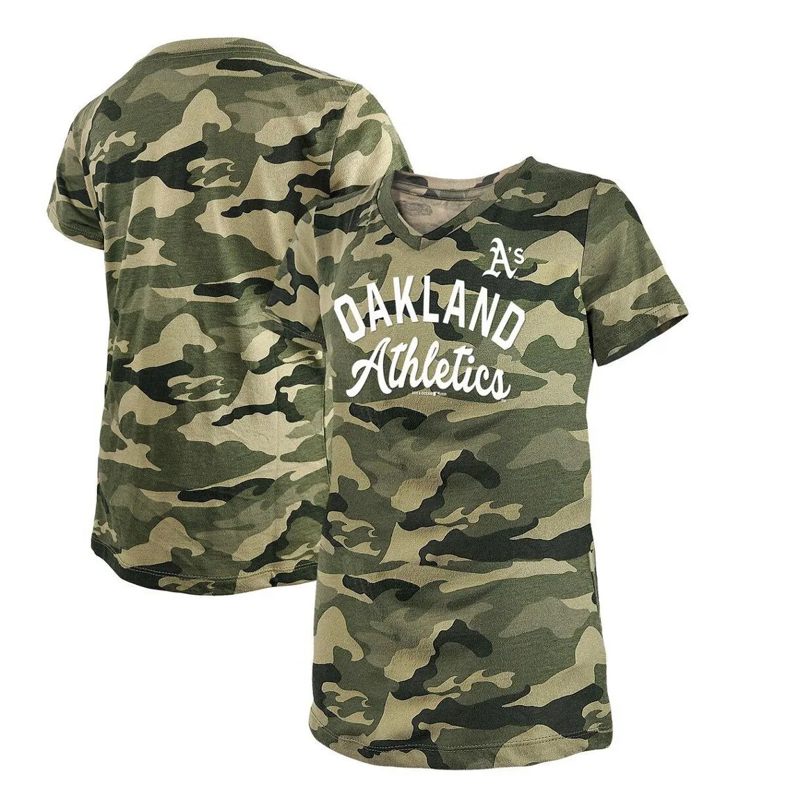 Girls Youth New Era Green Oakland Athletics 2021 Armed Forces Day Brushed Camo V-Neck T-Shirt 1 Girls Youth New Era Green Oakland Athletics 2021 Armed Forces Day Brushed Camo V-Neck T-Shirt