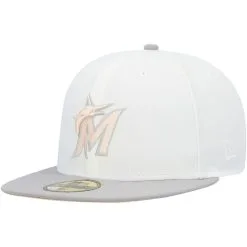 New Era Men's White/Gray Miami Marlins Marlins Park Side Patch Peach Undervisor 59FIFTY Fitted Hat -Minnesota Twins Shop DSCO1153017060 3550 ALT3