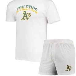 Men's Concepts Sport White/Gray Oakland Athletics Gateway T-Shirt & Boxer Shorts Sleep Set