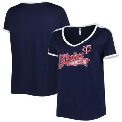 Soft As A Grape Women's Navy Minnesota Twins Plus Size V-Neck T-Shirt