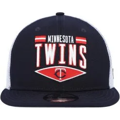 New Era Men's Navy/White Minnesota Twins Base Trucker 9FIFTY Snapback Hat -Minnesota Twins Shop DSCO1153019453 GZKZ ALT2