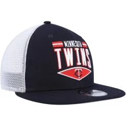 New Era Men's Navy/White Minnesota Twins Base Trucker 9FIFTY Snapback Hat -Minnesota Twins Shop DSCO1153019453 GZKZ ALT3