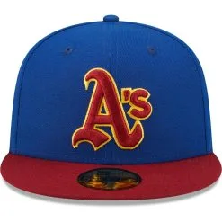 New Era Men's Royal/Red Oakland Athletics Throwback Logo Primary Jewel Gold Undervisor 59FIFTY Fitted Hat -Minnesota Twins Shop DSCO1153021245 1350 ALT2
