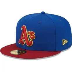 New Era Men's Royal/Red Oakland Athletics Throwback Logo Primary Jewel Gold Undervisor 59FIFTY Fitted Hat -Minnesota Twins Shop DSCO1153021245 1350 ALT3