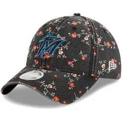 New Era Women's Black Miami Marlins Team Blossom 9TWENTY Adjustable Hat