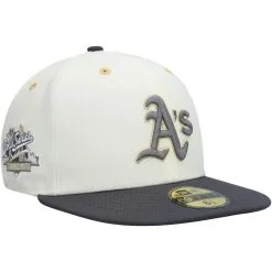 New Era Men's White/Charcoal Oakland Athletics 1989 World Series Chrome 59FIFTY Fitted Hat