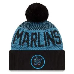 New Era Men's Black Miami Marlins Authentic Collection Sport Cuffed Knit Hat With Pom