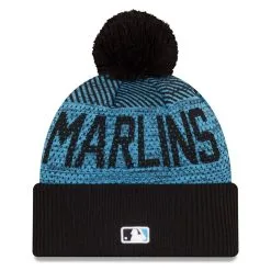 New Era Men's Black Miami Marlins Authentic Collection Sport Cuffed Knit Hat With Pom -Minnesota Twins Shop DSCO1153403303 1007 ALT2