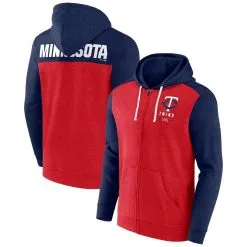 Fanatics Branded Men's Heathered Navy/Heathered Red Minnesota Twins Blown Away Full-Zip Hoodie