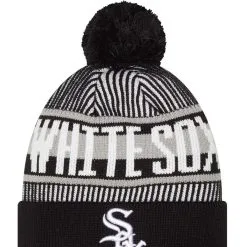 New Era Men's Black Chicago White Sox Striped Cuffed Knit Hat With Pom