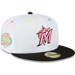 New Era Men's White Miami Marlins Neon Eye 59FIFTY Fitted Hat