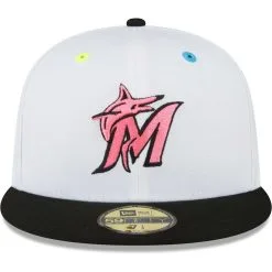 New Era Men's White Miami Marlins Neon Eye 59FIFTY Fitted Hat -Minnesota Twins Shop DSCO1154722895 3550 ALT2