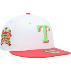 New Era Men's White/Coral Texas Rangers Globe Life Park Final Season Strawberry Lolli 59FIFTY Fitted Hat