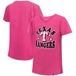 New Era Girls Youth Pink Texas Rangers Jersey Stars V-Neck T-Shirt