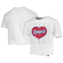 New Era Girls Youth White Texas Rangers Flip Sequin Heart Crop Top