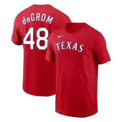 Nike Men's Jacob DeGrom Red Texas Rangers 2023 Name & Number T-Shirt