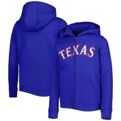 Outerstuff Youth Royal Texas Rangers Wordmark Full-Zip Fleece Hoodie