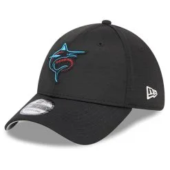 New Era Men's Black Miami Marlins 2023 Clubhouse 39THIRTY Flex Hat