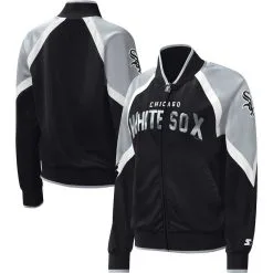 Starter Women's Black Chicago White Sox Down Raglan Full-Zip Track Jacket