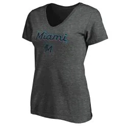 Fanatics Branded Women's Heathered Charcoal Miami Marlins Team Logo Lockup V-Neck T-Shirt -Minnesota Twins Shop DSCO1161060302 4135 ALT2