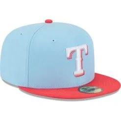 New Era Men's Light Blue/Red Texas Rangers Spring Color Two-Tone 59FIFTY Fitted Hat -Minnesota Twins Shop DSCO1161060459 1191 ALT3