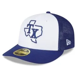 New Era Men's White/Royal Texas Rangers 2023 On-Field Batting Practice Low 59FIFTY Fitted Hat