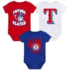 Outerstuff Newborn & Infant Red/Royal/White Texas Rangers Minor League Player Three-Pack Bodysuit Set