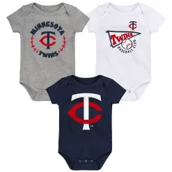 Outerstuff Newborn & Infant Navy/White/Heather Gray Minnesota Twins Biggest Little Fan 3-Pack Bodysuit Set